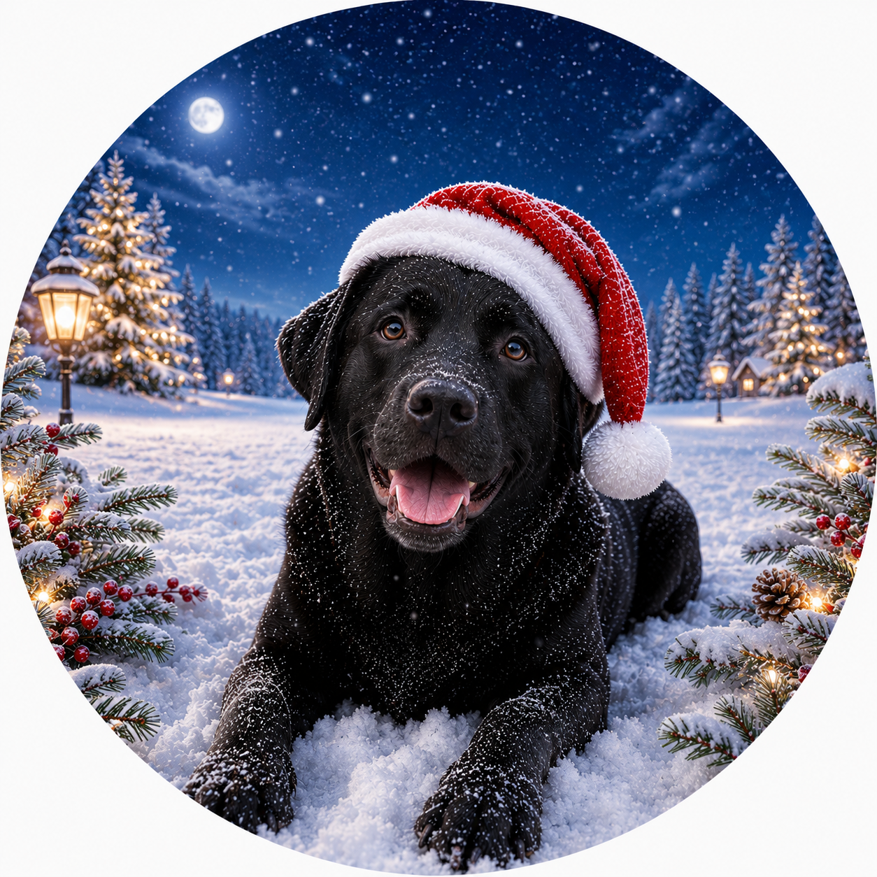 Schwarzer Labrador Keramikornament – Beidseitig bedruckter Weihnachtsbaumschmuck