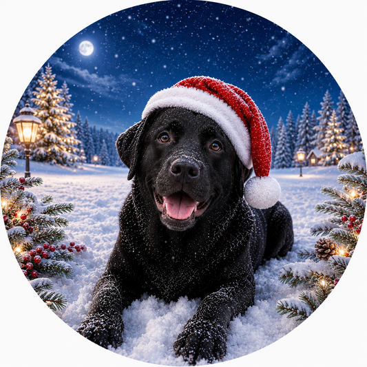 Schwarzer Labrador Keramikornament – Beidseitig bedruckter Weihnachtsbaumschmuck