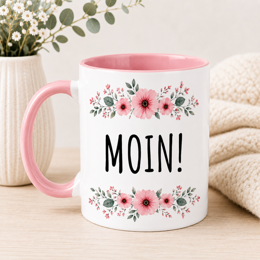 Norddeutschland Tasse „MOIN!“ – Florale Keramiktasse