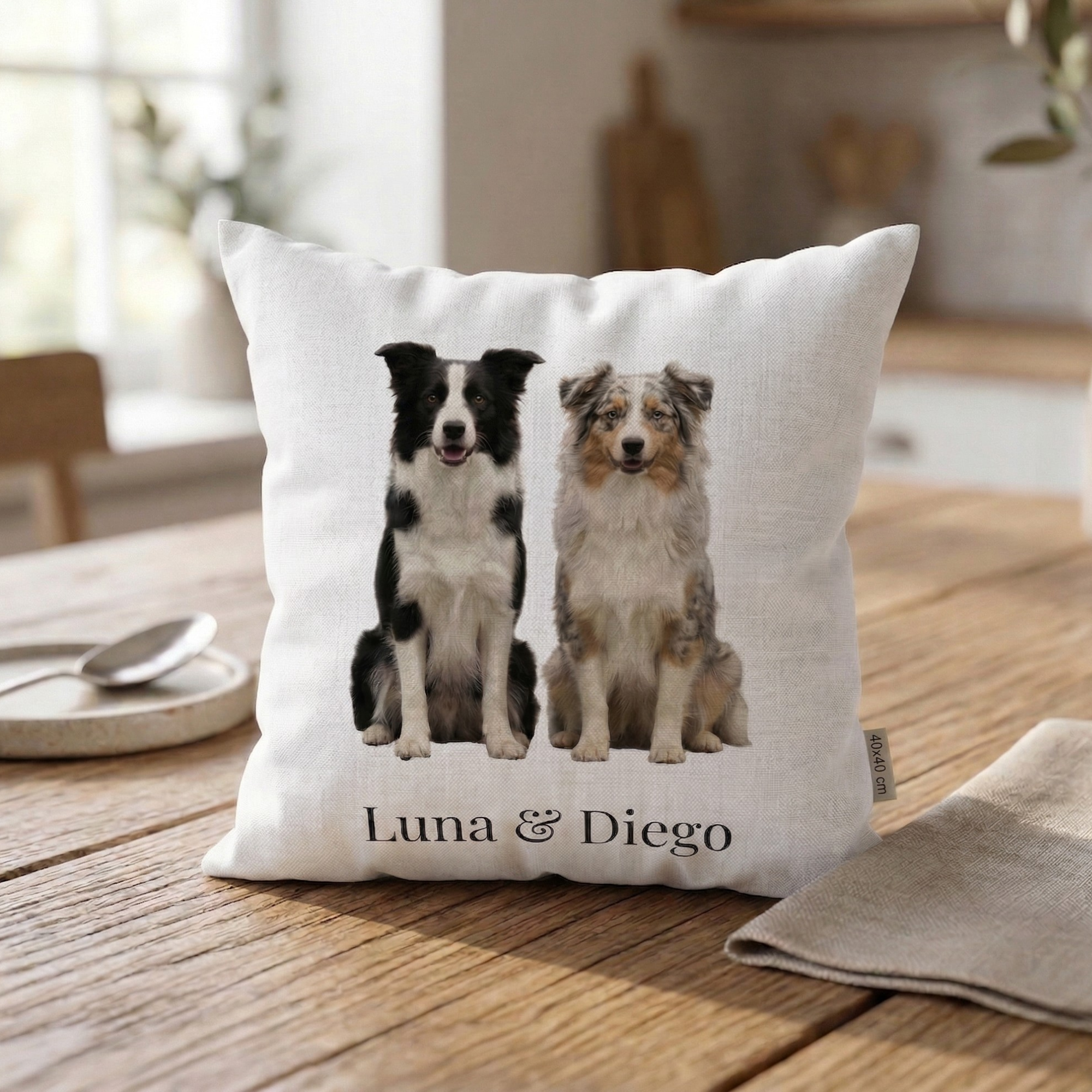 Personalisiertes Kissen mit deinem Hund & Namen 40x40 cm – Kuschelige Erinnerung für dein Zuhause