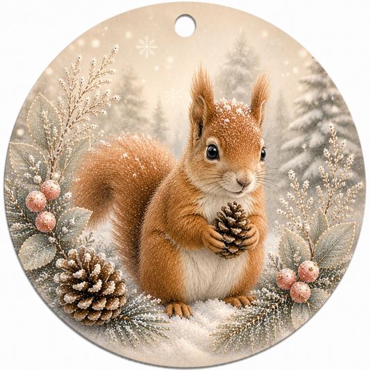 Eichhörnchen Keramikornament – Beidseitig bedruckter Weihnachtsbaumschmuck