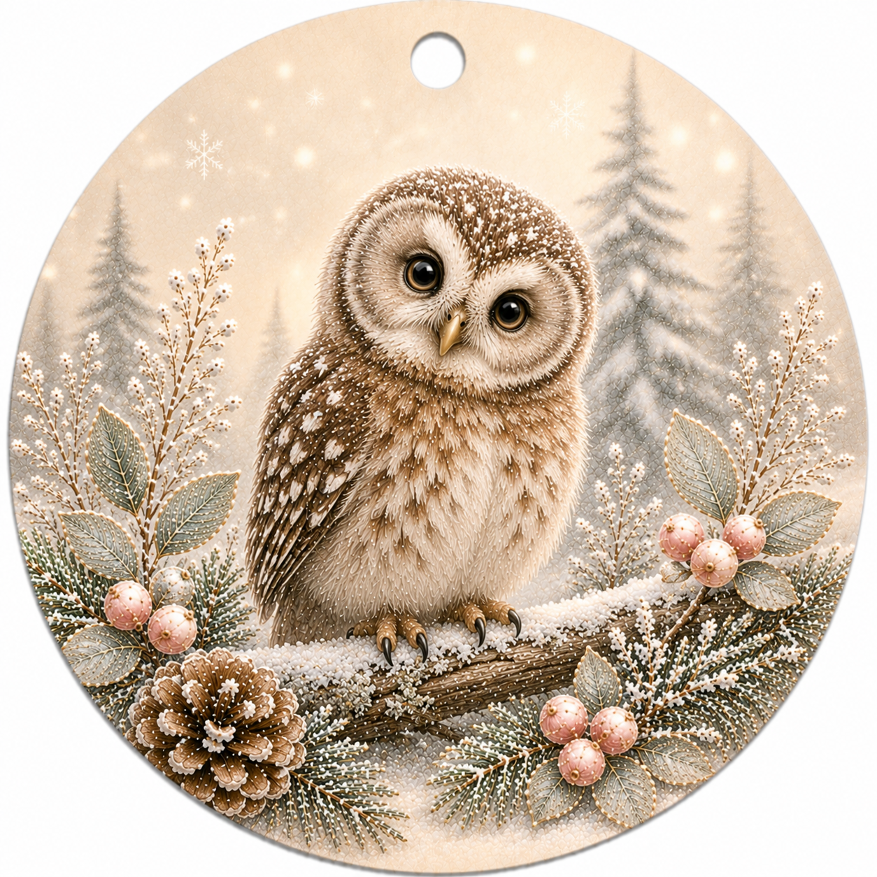 Eule Keramikornament – Beidseitig bedruckter Weihnachtsbaumschmuck