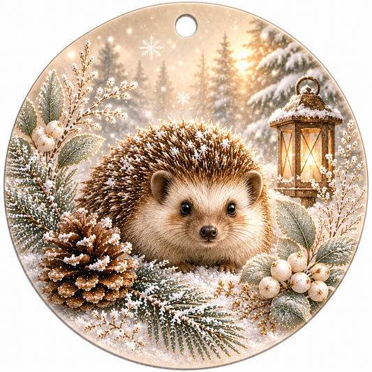 Igel Keramikornament – Beidseitig bedruckter Weihnachtsbaumschmuck (001)